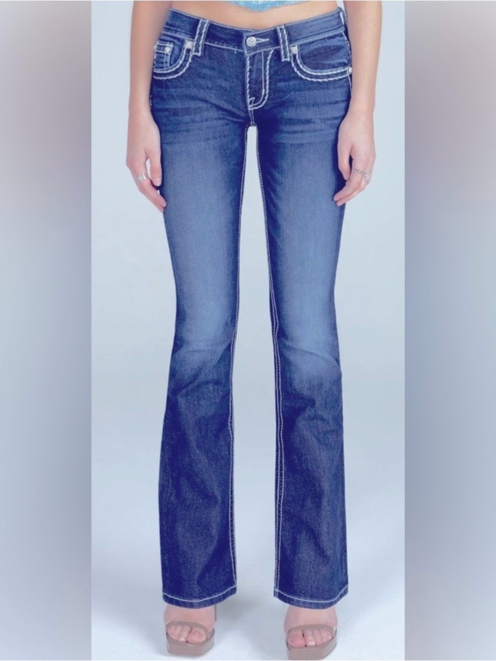 Miss Me Loose Saddle Stitch Medium Wash Bootcut Jeans